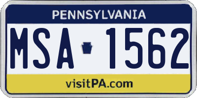 PA license plate MSA1562