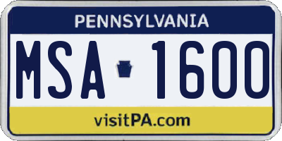 PA license plate MSA1600
