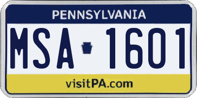 PA license plate MSA1601