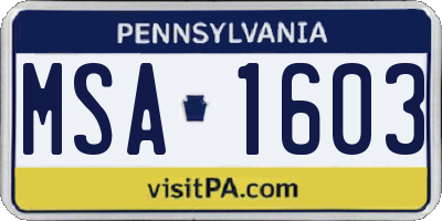 PA license plate MSA1603
