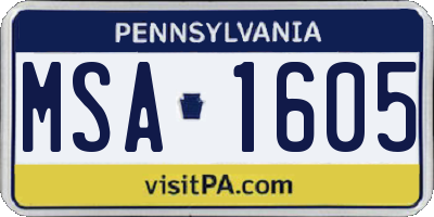 PA license plate MSA1605