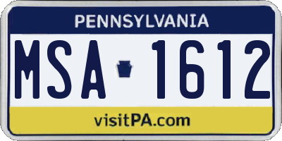 PA license plate MSA1612