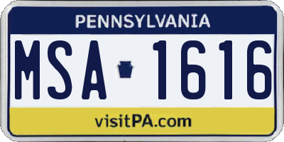 PA license plate MSA1616