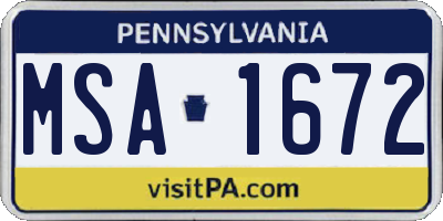 PA license plate MSA1672