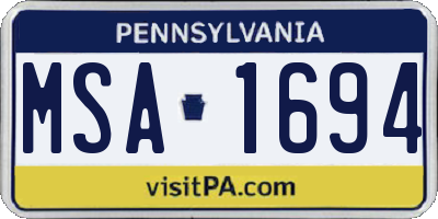 PA license plate MSA1694