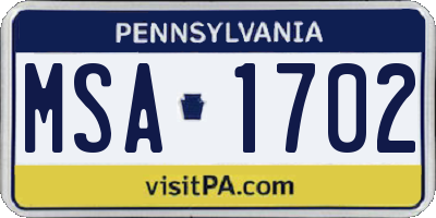 PA license plate MSA1702