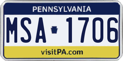 PA license plate MSA1706