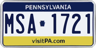 PA license plate MSA1721