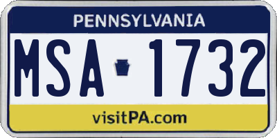 PA license plate MSA1732