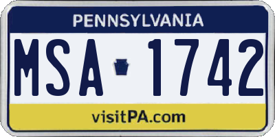 PA license plate MSA1742