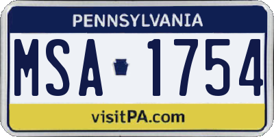 PA license plate MSA1754