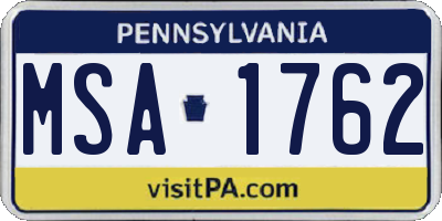 PA license plate MSA1762