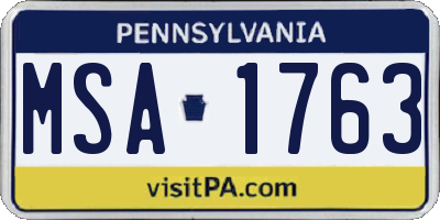 PA license plate MSA1763