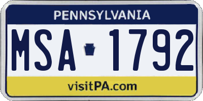PA license plate MSA1792