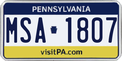 PA license plate MSA1807