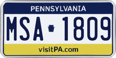 PA license plate MSA1809