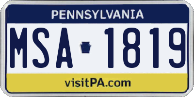 PA license plate MSA1819