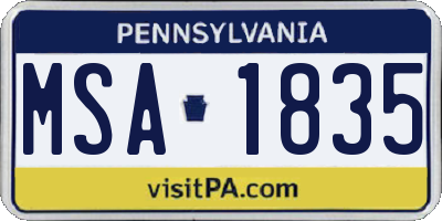 PA license plate MSA1835