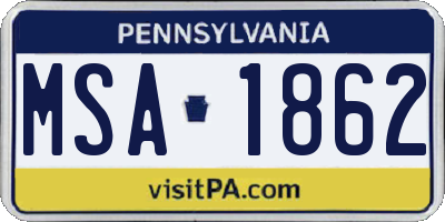 PA license plate MSA1862
