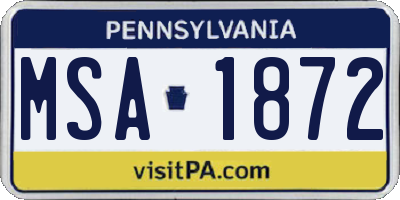 PA license plate MSA1872