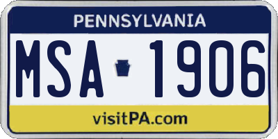 PA license plate MSA1906