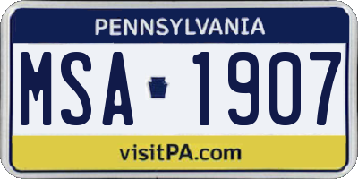 PA license plate MSA1907