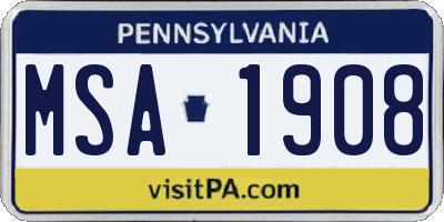 PA license plate MSA1908