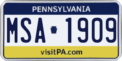 PA license plate MSA1909