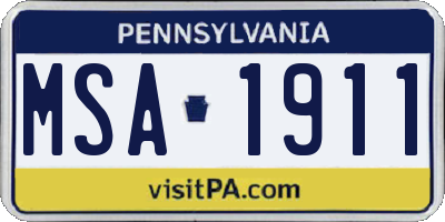 PA license plate MSA1911