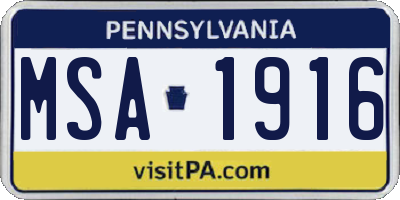 PA license plate MSA1916