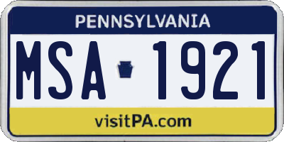 PA license plate MSA1921