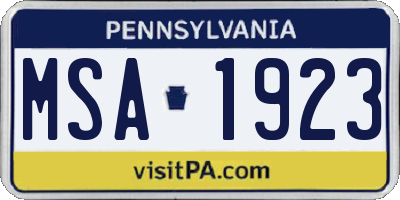 PA license plate MSA1923