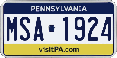 PA license plate MSA1924