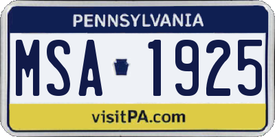 PA license plate MSA1925