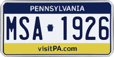 PA license plate MSA1926