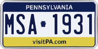 PA license plate MSA1931