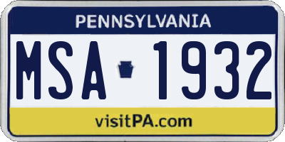 PA license plate MSA1932