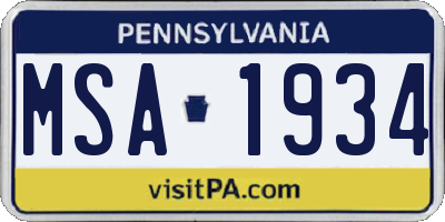 PA license plate MSA1934