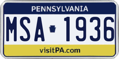 PA license plate MSA1936