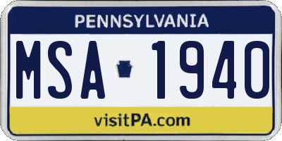 PA license plate MSA1940