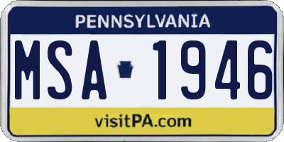 PA license plate MSA1946