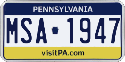 PA license plate MSA1947