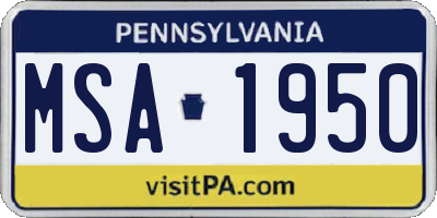 PA license plate MSA1950