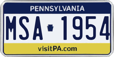 PA license plate MSA1954
