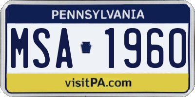 PA license plate MSA1960