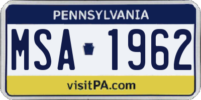 PA license plate MSA1962