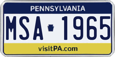 PA license plate MSA1965