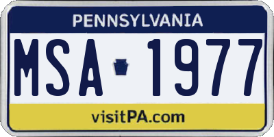 PA license plate MSA1977