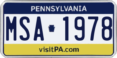 PA license plate MSA1978