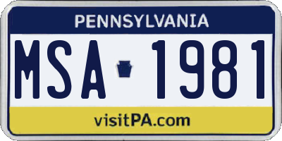 PA license plate MSA1981